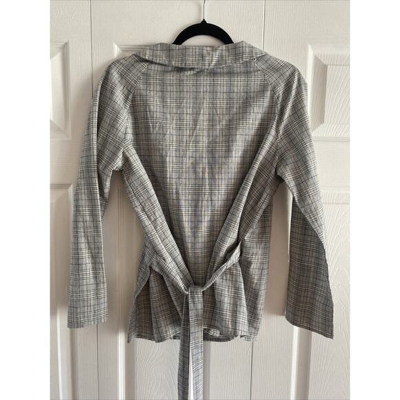 Lipslide Women's Medium Plaid Collared Faux Wrap Top Pearl Button Corpcore - Picture 5 of 5